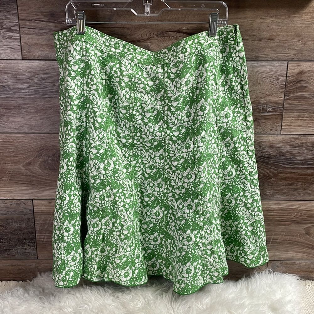 LIZ CLAIBORNE Linen Floral Swing Side Zip Skirt Green White Size Petite 16